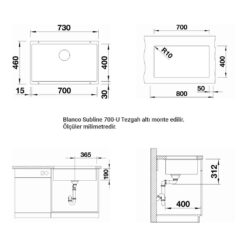 Alternative view of Blanco SUBLINE 700 U Granit Evye, Kaya Gri, Tek hazneli, Tezgah altı, 70x40 cm