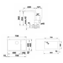 Alternative view of Blanco SUBLINE 700 U LEVEL Granit Antrasit Evye, LINUS Krom Armatür Set, Aksesuar hediyeli