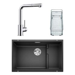 Blanco SUBLINE 700 U LEVEL Granit Antrasit Evye, MILA-S Krom Spiralli Armatür Set, Aksesuar hediyeli