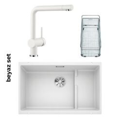 Blanco SUBLINE 700 U LEVEL Granit Beyaz Evye, LINUS Beyaz Armatür Set, Aksesuar hediyeli