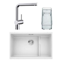 Blanco SUBLINE 700 U LEVEL Granit Beyaz Evye, LINUS Krom Armatür Set, Aksesuar hediyeli