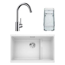 Blanco SUBLINE 700 U LEVEL Granit Beyaz Evye, MIDA Krom Armatür Set, Aksesuar hediyeli