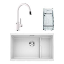 Blanco SUBLINE 700 U LEVEL Granit Beyaz Evye, MIDA-S Beyaz Spiralli Armatür Set, Aksesuar hediyeli