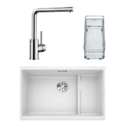 Blanco SUBLINE 700 U LEVEL Granit Beyaz Evye, MILA Krom Armatür Set, Aksesuar hediyeli