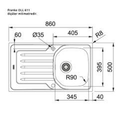 Alternative view of Franke OLL 611 Onda Line Çelik Evye, Sol Damlalıklı, Dekorlu, 1 Göz,