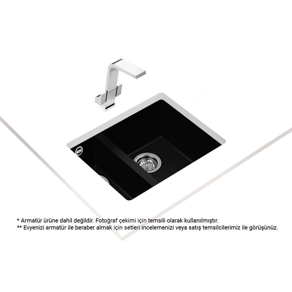 Teka SQUARE 560 TG BLACK Granit Evye, Siyah, 1,5 Hazne, Tezgah Altı, 56x44 cm - Görsel 2